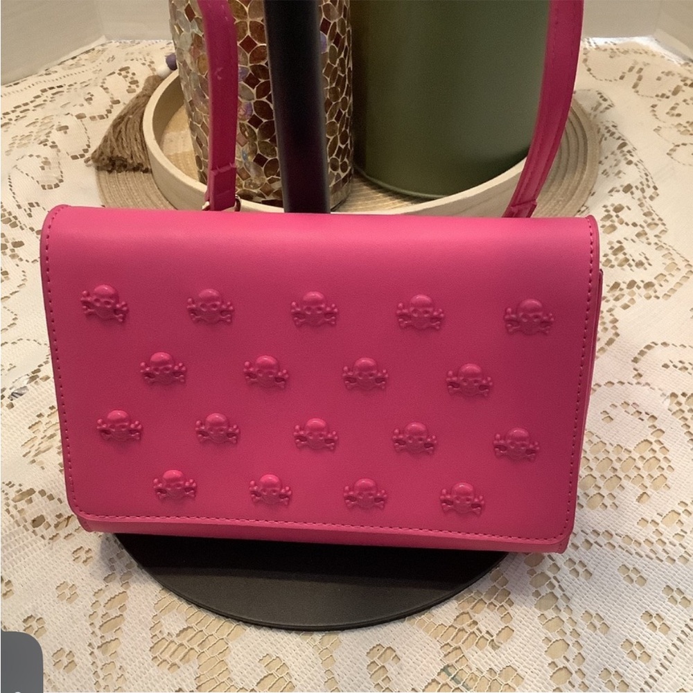 Betsey Johnson Pink Crossbody Bag with Skull Design